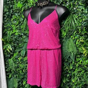 Double‎ Crazy Jumpsuit Size 4XL Pink Sequin Romper Sparkly Party Club 3078
